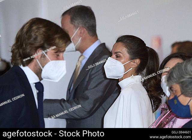 King Felipe VI of Spain, Queen Letizia of Spain, Rosauro Baro visit ARCO Fair at IFEMA on July 8, 2021 in Madrid, Spain