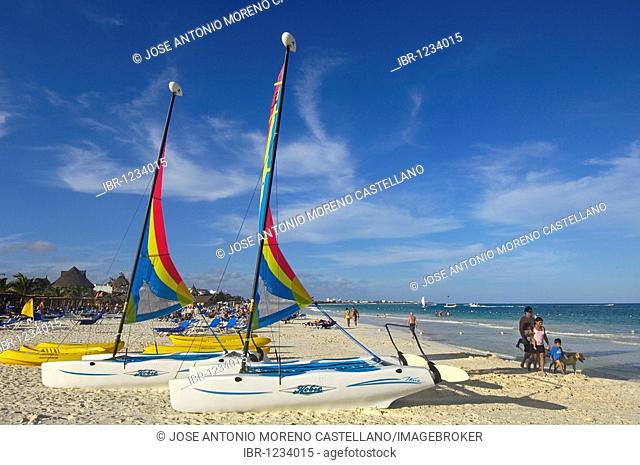 Catamarans at Maroma beach, Caribe, Quintana Roo state, Mayan Riviera, Yucatan Peninsula, Mexico