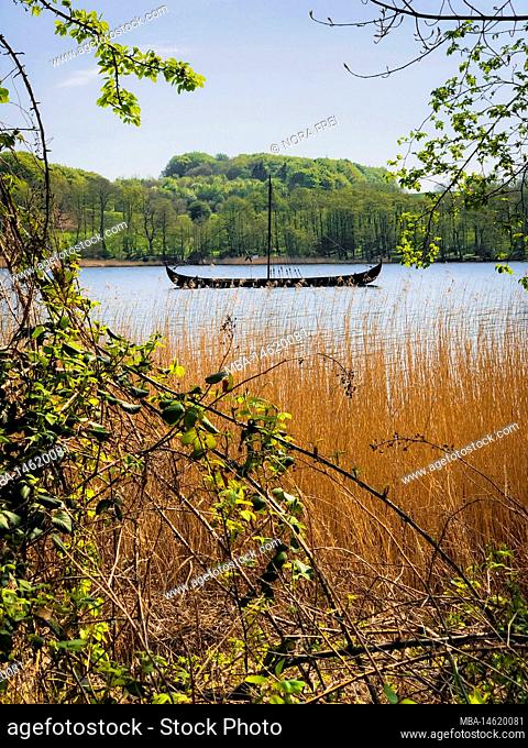 Kalö, island, Viking boat, landscape, wooden boat, Denmark