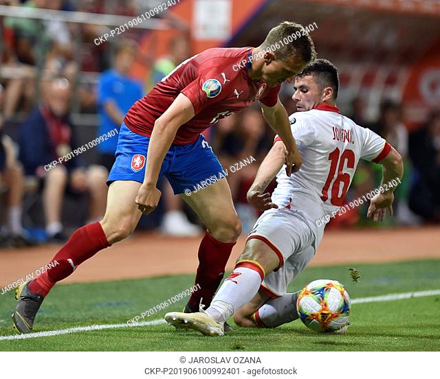 L-R Jan Kopic (CZE) and Vladimir Jovovic (MNE) in action during the Football Euro Championship 2020 group A qualifier Czech Republic vs Montenegro in Olomouc