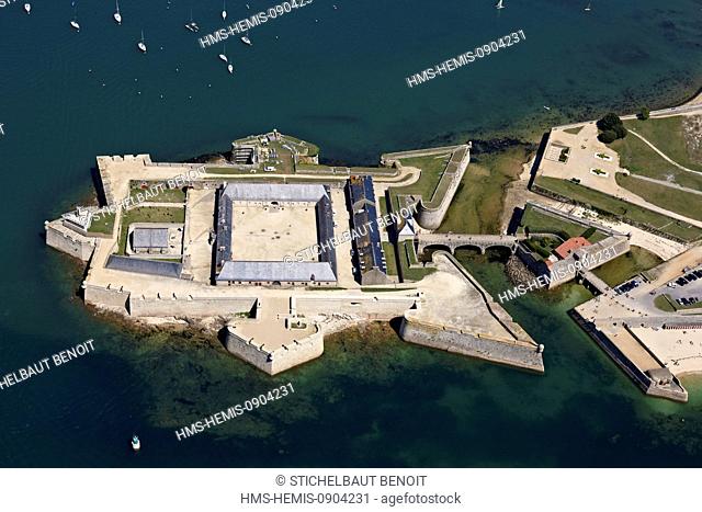 France, Morbihan, Port Louis, Citadel modified by Vauban, at Lorient harbour entrance (aerial view)