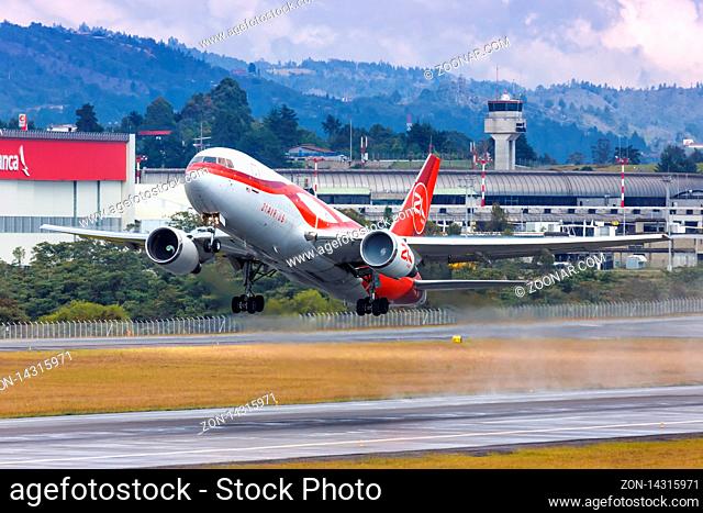 Medellin, Colombia ? January 26, 2019: 21 Air Boeing 767-200BDSF airplane at Medellin airport (MDE) in Colombia