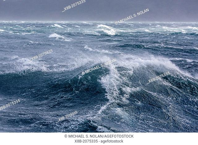 Gale force seas in Dusky Sound, Fiordland National Park, South Island, New Zealand