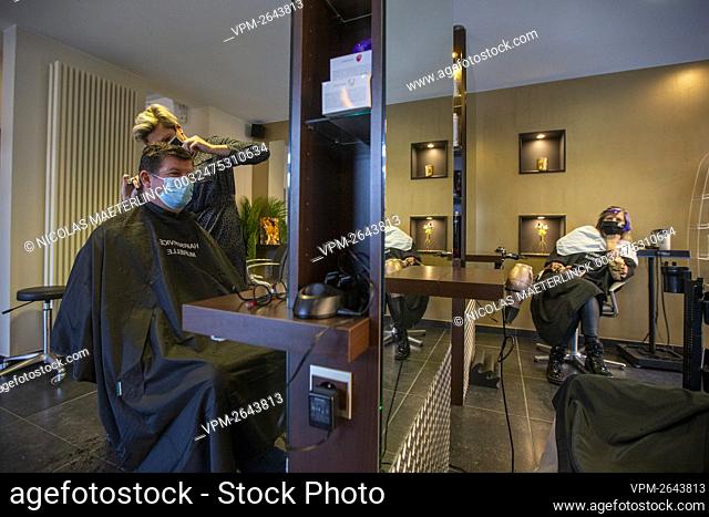 Oostende Mayor Bart Tommelein pictured during a visit to the hairdresser, Saturday 13 February 2021, in Oudenburg. The consultative committee who evaluates the...