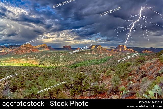 The Village of Oak Creek on the south side of Sedona Arizona viewed from the Airport Loop Trail during a late day storm
