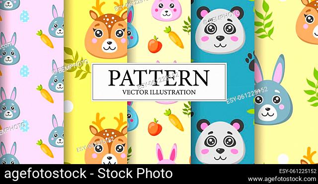 Set of 5 different animal face patterns - Vector illustration