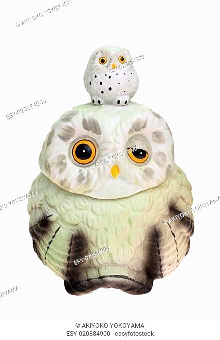 owl of pottery on white background