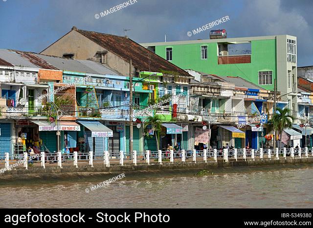 Residential houses, promenade, Sa Dec, Mekong Delta, Vietnam, Asia