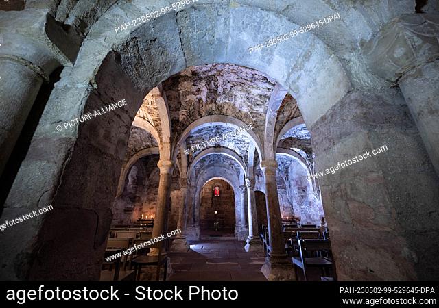 02 May 2023, Saxony-Anhalt, Memleben: View into the crypt of the Memleben Monastery and Imperial Palace. From Sunday (07 May)