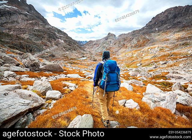 Hike in autumn mountains