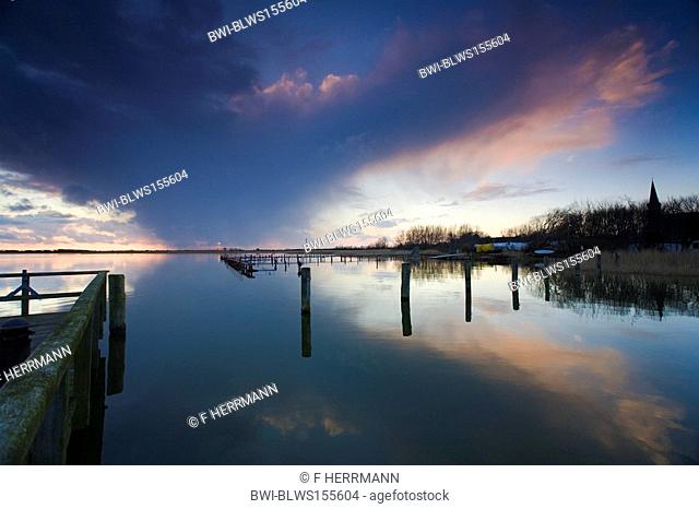Bodden with cloud reflections in evening sun, Germany, Mecklenburg-Western Pomerania, Wustrow
