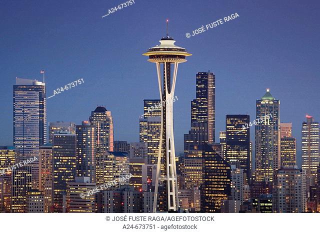 Oct. 2007. USA. Washington State. Seattle City. Space Needle and down town Seattle