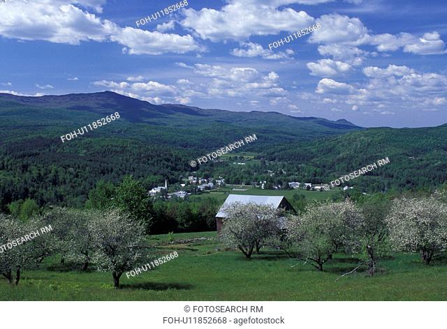 spring, Worcester, VT, Vermont, Scenic view of the village of Worcester and the Worcester Mountain Range in the spring