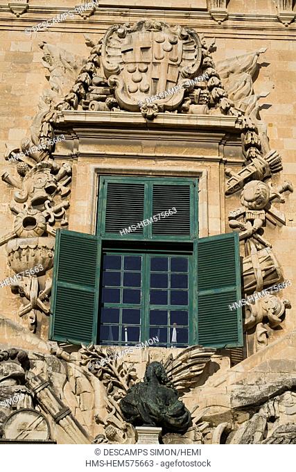 Malta, Valletta, listed as Wold Heritage by UNESCO, Auberge de Castille facade