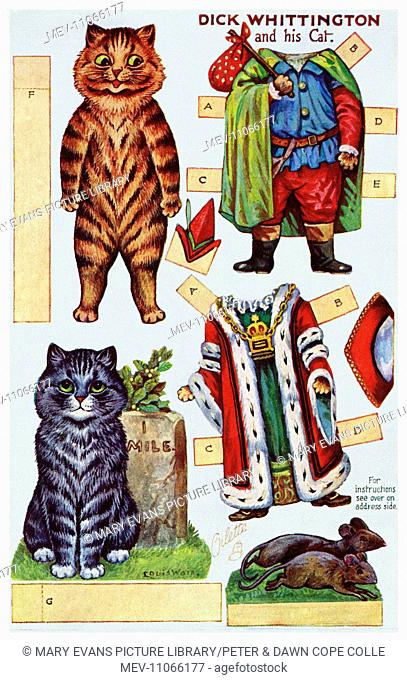 Dick Whittington. Cut-out postcard enabling children to cut out the garments & fit them on the body of the nursery rhyme character