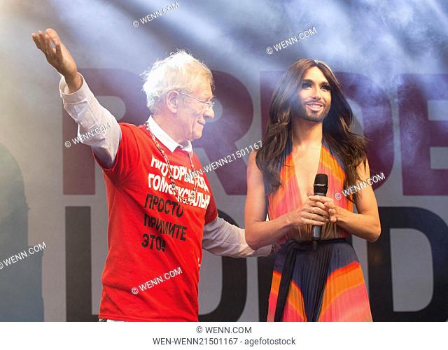 Conchita Wurst performs at Pride in London 2014 Featuring: Ian McKellen, Conchita Wurst Where: London, United Kingdom When: 28 Jun 2014 Credit: WENN