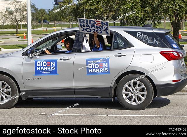 October 29, 2020 - Coconut Creek, FL: Supporters outside former Vice President Joe Biden's 2020 Presidential Campaign event at Broward College on October 29