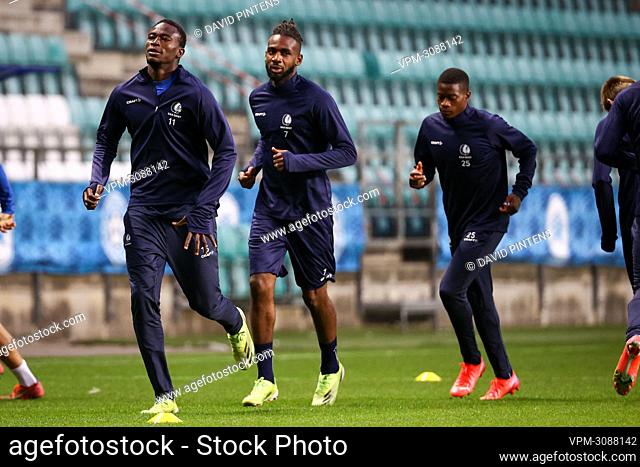 Gent's Darko Lemajic, Gent's Ilombe Mboyo and Gent's Nurio Fortuna pictured during a training session of Belgian soccer team KAA Gent