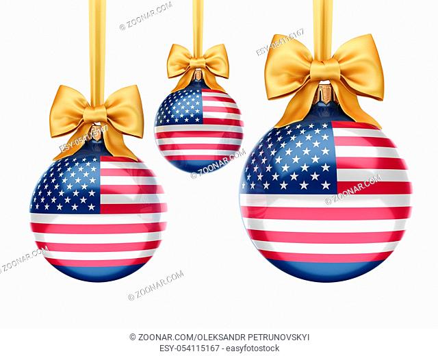3D rendering Christmas ball decorated with the flag of USA