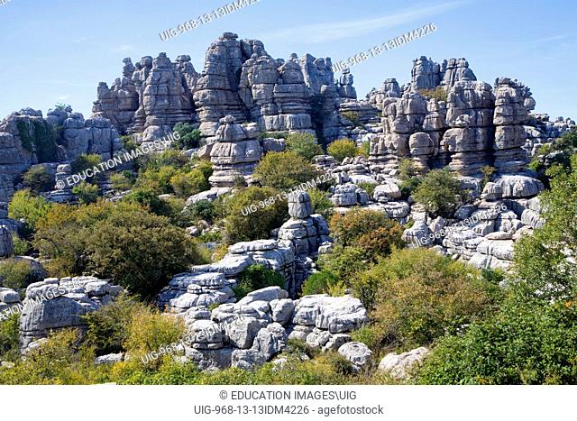 Rocks shaped by erosion and weathering at El Torcal de Antequera national park, Andalusia, Spain