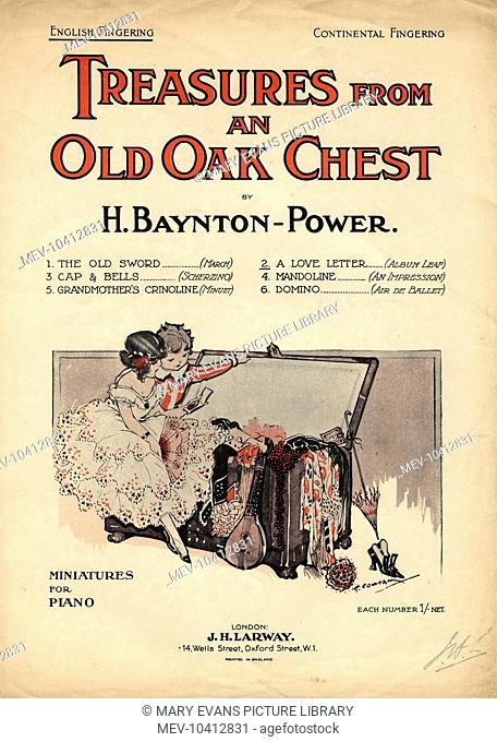 Cover design for a book of piano music for children, Treasures from an Old Oak Chest, Miniatures for Piano by H Baynton-Power