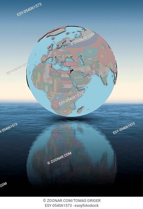 Jordan with national flag on globe above water surface. 3D illustration