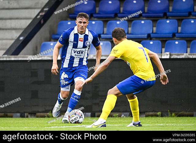 Gent's Alessio Castro Montes and Westerlo's Lukas Van Eeno pictured in action during a friendly soccer match between Belgian Jupiler Pro League team KVC...