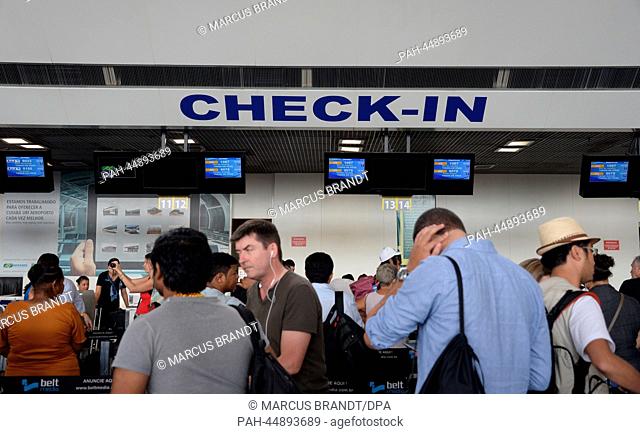The check-in at ""Aeroporto Internacional Marechal Rondon"" in Cuiaba,  Brazil, 12 December 2013. Cuiaba is a location for the 2014 World Cup in Brazil