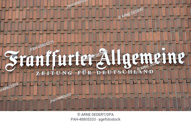"""""Frankfurter Allgemeine Zeitung fuer Deutschland"" is written on the facade of the editorial offices in Frankfurt Main,  Germany, 22 May 2014