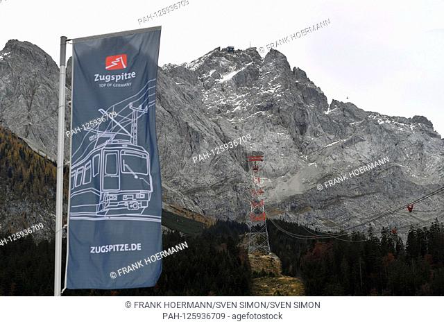 View from the valley station of the Zugspitzbahn to the Zugspitze, Zugspitzmassiv.Gipfelstation. Prime Minister Soeder invites to the annual conference of the...