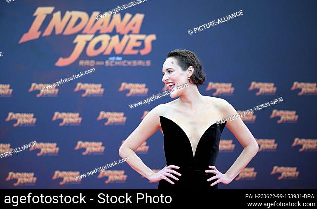 22 June 2023, Berlin: Phoebe Waller-Bridge stands on the red carpet at the German premiere of the film ""Indiana Jones and the Wheel of Destiny"" at the Zoo...