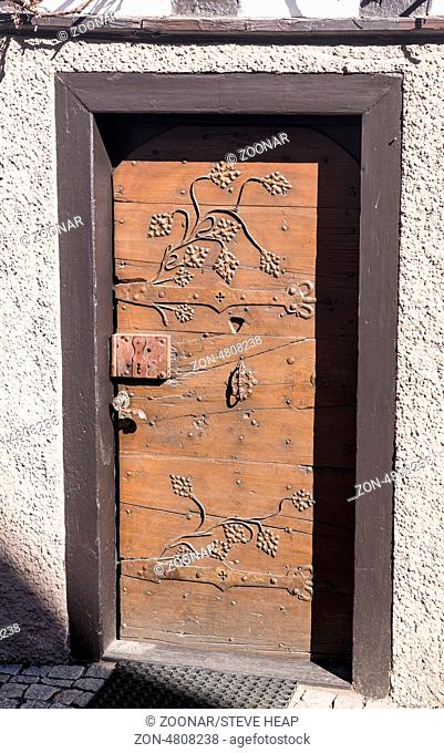 MOSBACH, GERMANY - April 25: Door of Kickelhain House in Mosbach in Southern Germany on April 25, 2013. It is smallest half timbered house in Germany