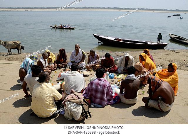 People are performing Pind Daan on Varanasi Ghat at Uttar Pradesh India