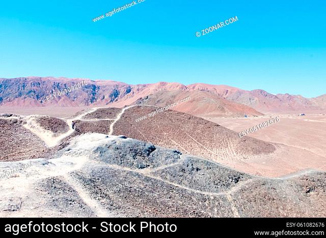 Peru august 2018 a few miles north of the city of Nazca are these desert hills from which you can see the famous lines