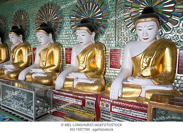 Buddha statues inside U Min Thonze Pagoda, Sagaing, near Mandalay, Myanmar, (Burma)