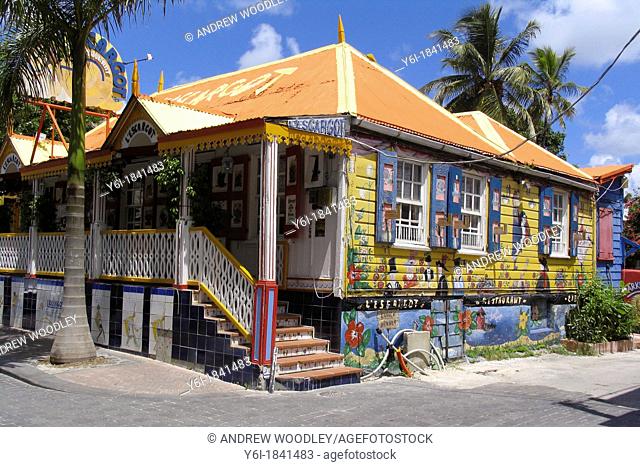Brightly decorated L'Escargot French restaurant Front Street Philipsburg St Maarten