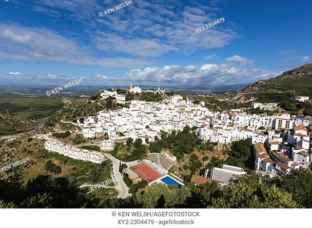 Casares, Malaga Province, Andalusia, southern Spain. Typical whitewashed mountain town a short distance inland from the Costa del Sol