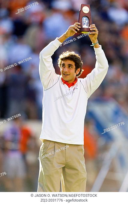Oct 15, 2011; Charlottesville VA, USA; NCAA 800 meter champion Robby Andrews is honored during a time out during the second quarter between the Virginia...