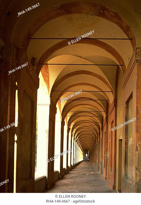 The arcade leading to San Luca in the city of Bologna in Emilia Romagna, Italy, Europe