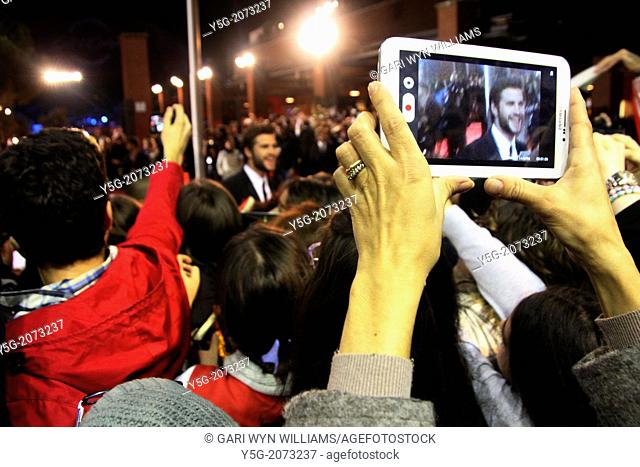Rome, Italy. 14th Nov, 2013 Fans waiting for Jennifer Lawrence, Liam Hemsworth and Josh Hutcherson on the red carpet for the movie Hunger Games at the Rome...