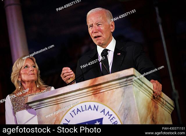 United States President Joe Biden speaks at the National Italian American Foundation’s 48th Anniversary Gala in Washington, DC, US, on Saturday, Oct
