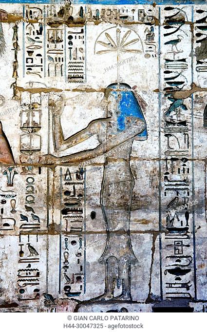 Medinet Habu, Luxor, Egypt, Djamet, mortuary temple of King Ramses III, XX dyn. 1185 -1078 B.C: the goddess Seshat