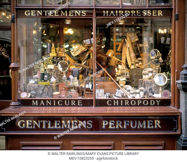 George F. Trumper. Window of traditional Jermyn Street hairdresser. The photo was taken in the 1990s but the shop front looks just the same in 2012