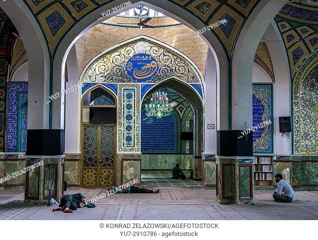 People resting in holy shrine of Imamzadeh Helal Ali (Hilal ibn Ali) in Aran va Bidgol, Isfahan Province in Iran