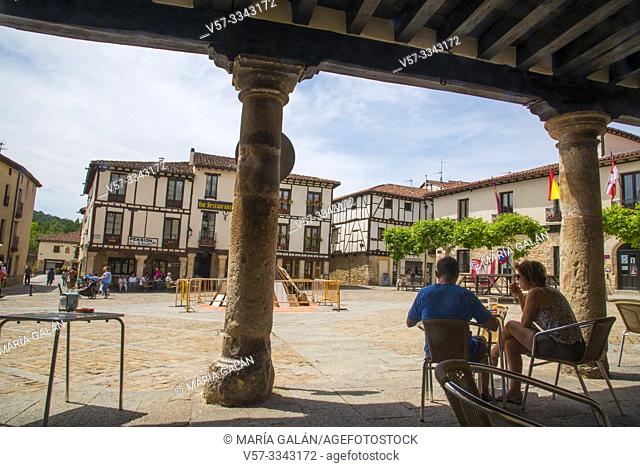Terrace in Doña Urraca Square. Covarrubias, Burgos province, Castilla Leon, Spain