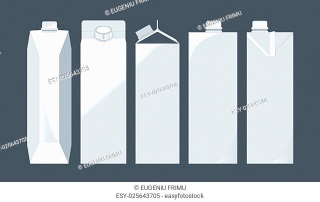 Vector set of white carton beverage pack for milk, juice and water mockup ready for your design