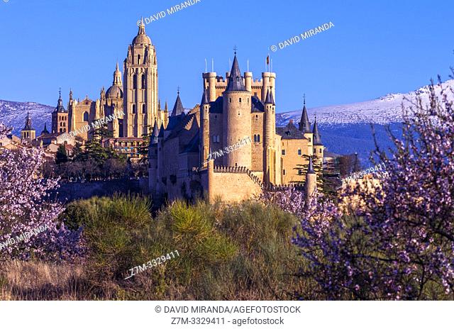 Vista primaveral de Segovia con su catedral y su alcázar. España