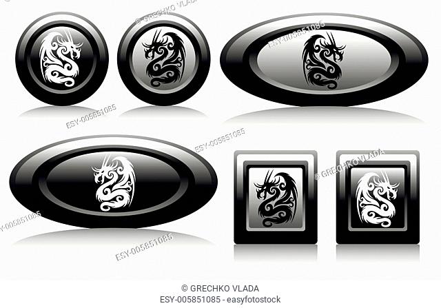 web button with dragons black and white