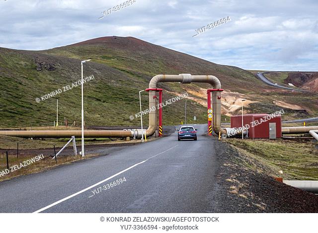 Road 868 next to Kroflustod - Krafla geothermal power plant close to the Krafla Volcano in Iceland