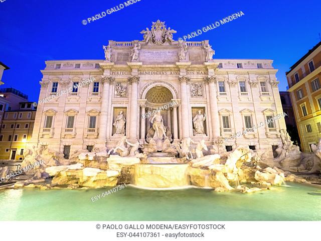 Rome, Italy. Trevi fountain at night, the masterpiece of Italian classical baroque architecture